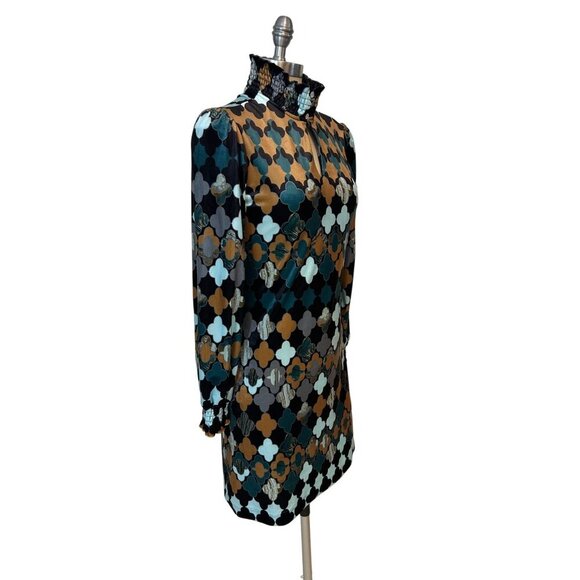 Tyler Boe Multicolor Geometric Print High-Neck Geometric Velvet Dress XS - Picture 2 of 5